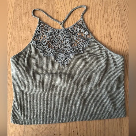 Mudd Olive Lace Halter Top M - Picture 2 of 10